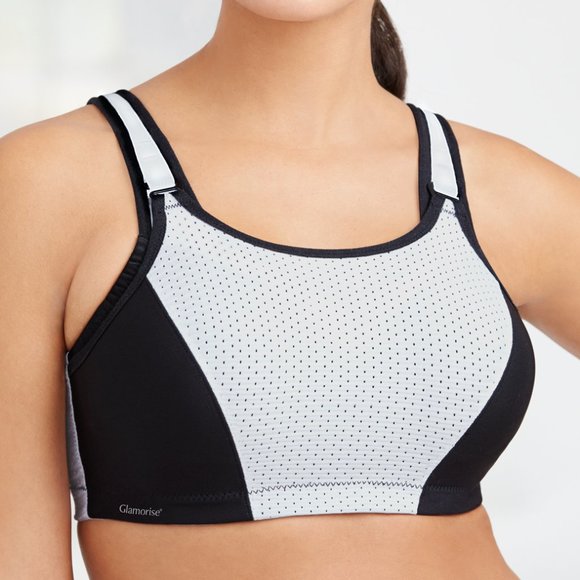Glamorise SPORT Bra 44D (DOUBLE-LAYER) Wicking (PADDED-STRAPS) WHITE NEW - Picture 4 of 14